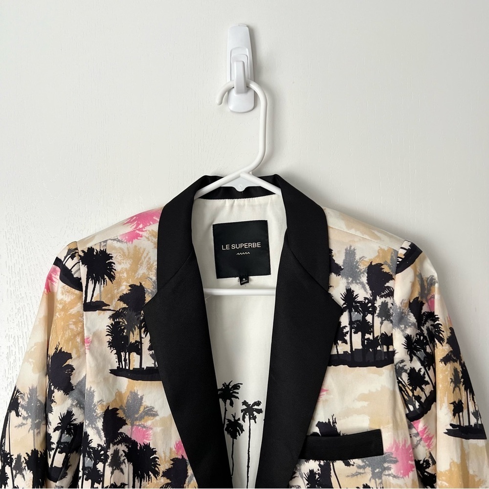 LE SUPERBE Coastal Palm Print Single Breasted Tuxedo Jacket Sz 4 - Picture 4 of 6